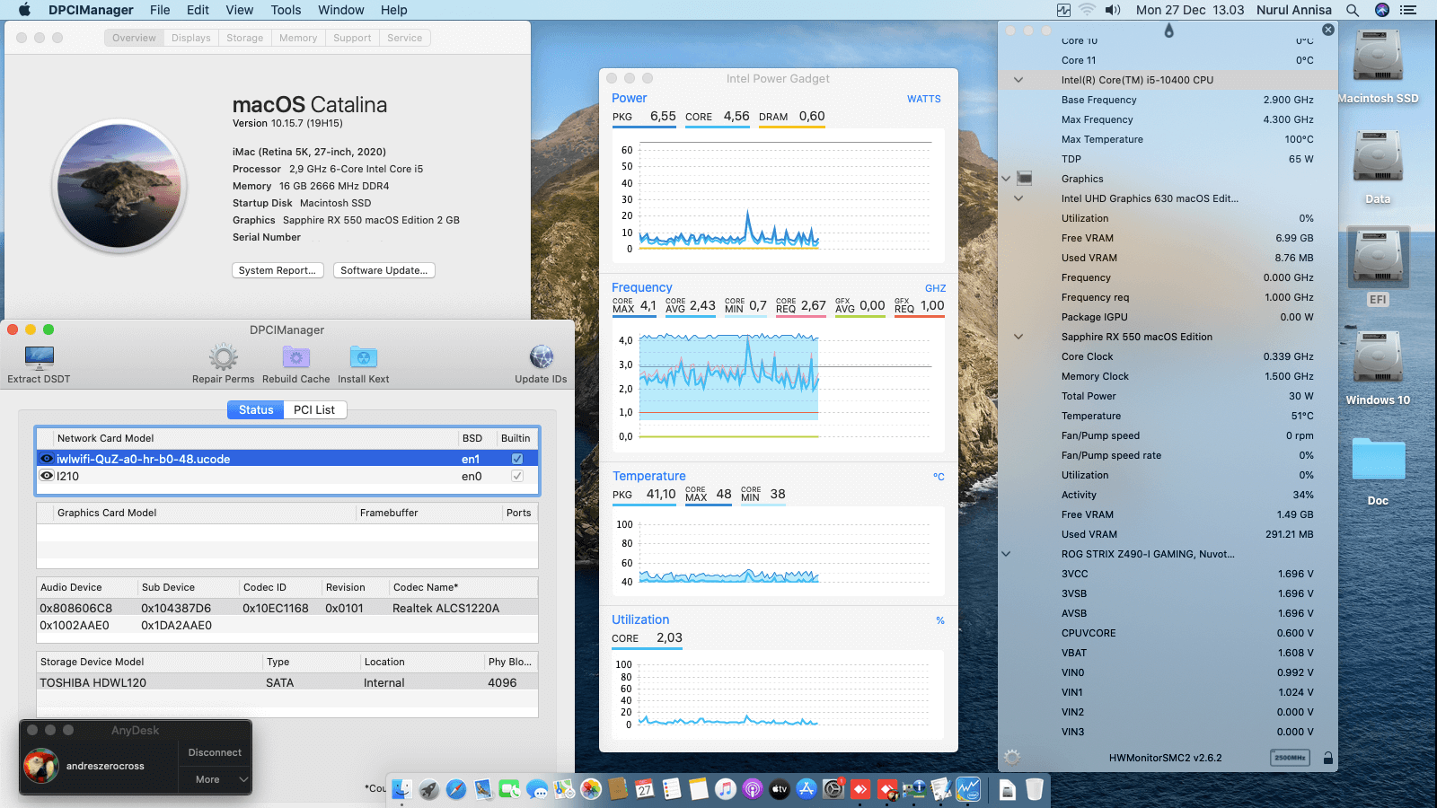 Success Hackintosh macOS Catalina 10.15.7 Build 19H15 in Asus ROG Strix Z490-I Gaming + Intel Core i5 10400 + Sapphire RX 550